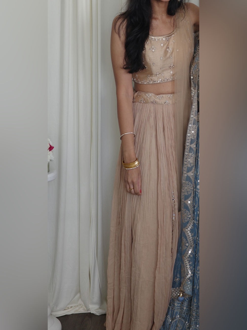 Mirrorwork Coffee Nude Latte Lehenga Set